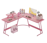 Homall L-Shaped Gaming Desk 51.2 Inches Corner Office Gaming Desk Removable Monitor Riser Desk with LED Strip & Power Outlets, Black