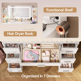 Homall Makeup Vanity Set with Mirror, Vanity Desk with LED Mirror & Charging Station, Vanity Table with Storage Drawers & Shelves for Bedroom Dressing Room