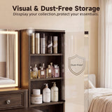 Homall 48'' Makeup Vanity Set with Large Mirror & LED Lights, Retro Vanity Desk with 7 Drawers & 3 Shelves, Vanity Table with Charging Station for Bedroom