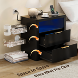 Homall Nightstand with Charging Station & LED Lights, 23'' Wide Heavy-Duty Modern End Table with 2 Drawers & Thickened Top, Bedside Table for Bedroom, Living Room