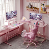 Homall L-Shaped Gaming Desk 51 Inches Corner Office Gaming Desk with Removable Monitor Riser, Pink