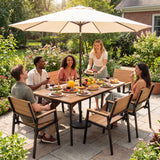 Homall Outdoor Patio Dining Set of 7, Rectangular Dining Table with Umbrella Hole and 6 Armrest Chairs, Low Maintenance for Backyard Deck Poolside