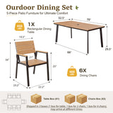 Homall Outdoor Patio Dining Set of 7, Rectangular Dining Table with Umbrella Hole and 6 Armrest Chairs, Low Maintenance for Backyard Deck Poolside