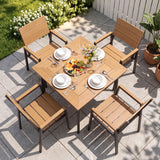 Homall 5-Piece Outdoor Dining Set, 35.8" Square Patio Table with Umbrella Hole and 4 Armrest Chairs, Aluminum Outdoor Furniture Sets for Garden, Brown-Teak