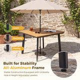 Homall 5-Piece Outdoor Dining Set, 35.8" Square Patio Table with Umbrella Hole and 4 Armrest Chairs, Aluminum Outdoor Furniture Sets for Garden, Brown-Teak