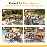 Homall 5-Piece Outdoor Dining Set, 35.8" Square Patio Table with Umbrella Hole and 4 Armrest Chairs, Aluminum Outdoor Furniture Sets for Garden, Brown-Teak