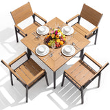 Homall 5-Piece Outdoor Dining Set, 35.8" Square Patio Table with Umbrella Hole and 4 Armrest Chairs, Aluminum Outdoor Furniture Sets for Garden, Brown-Teak