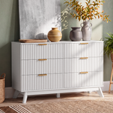 Homall 6 Drawer Double Dresser for Bedroom, Modern Fluted Wide Dresser Chest of Drawers with Marble-Pattern Top, Wood Storage Dresser for Living Room, Entryway,
