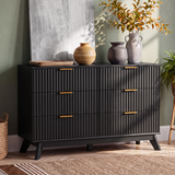 Homall 6 Drawer Double Dresser for Bedroom, Modern Fluted Wide Dresser Chest of Drawers with Marble-Pattern Top, Wood Storage Dresser for Living Room, Entryway,
