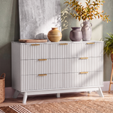 Homall 6 Drawer Double Dresser for Bedroom, Modern Fluted Wide Dresser Chest of Drawers with Marble-Pattern Top, Wood Storage Dresser for Living Room, Entryway,
