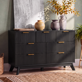 Homall 6 Drawer Double Dresser for Bedroom, Modern Fluted Wide Dresser Chest of Drawers with Marble-Pattern Top, Wood Storage Dresser for Living Room, Entryway,