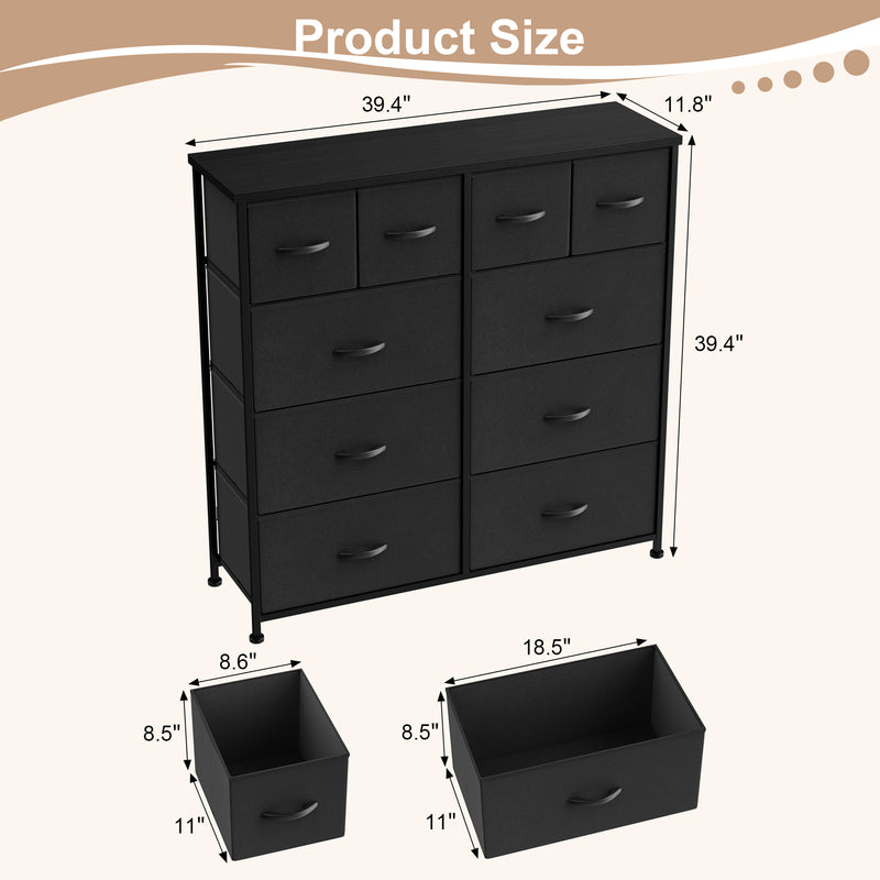 Homall 10 Drawer Dressers for Bedroom Fabric Chest of Drawers Storage Organizer