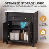 Homall 30'' Bathroom Vanity with Ceramic Sink, Storage Cabinet & Towel Bar, Modern Farmhouse Bathroom Vanity for Small Bathrooms & Powder Rooms