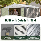 Homall, Metal Storage Shed 10x12FT Outdoor Tool Shed Gray for Yard, Garage, Workshop & Storagec