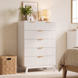 Homall 6 Drawer Tall Dresser for Bedroom, Modern Fluted Dresser Chest of Drawers, Wood Storage Dresser Organizer with Anti-Tip for Bedroom, Living Room