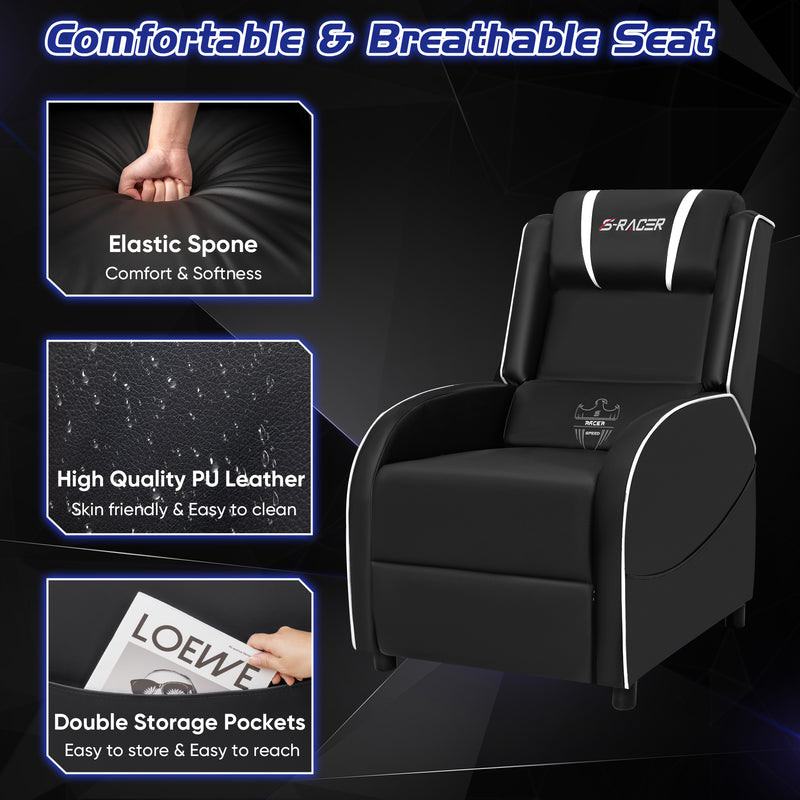 Homall Massage Gaming Recliner Chair Video Game Chair Racing Sofa Chair PU Leather Living Room Sofa Single Home Theater Seating