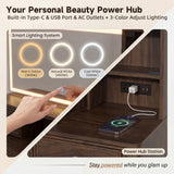 Homall 48'' Makeup Vanity Set with Large Mirror & LED Lights, Retro Vanity Desk with 7 Drawers & 3 Shelves, Vanity Table with Charging Station for Bedroom