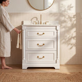 Homall 30" Bathroom Vanity with Countertop Ceramic Sink, 3 Drawers & Side Toilet Paper Holder