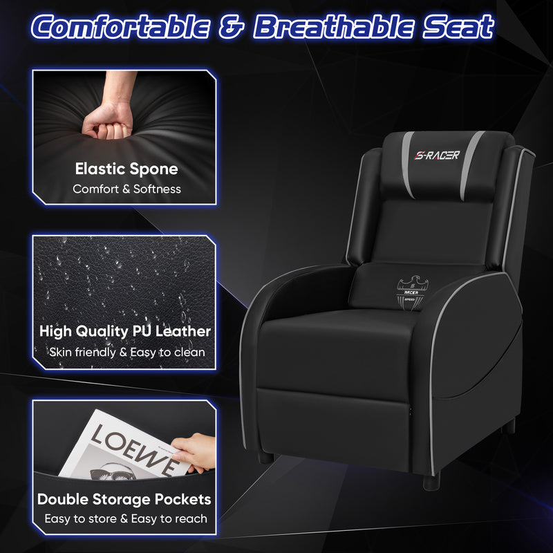 Homall Massage Gaming Recliner Chair Video Game Chair Racing Sofa Chair PU Leather Living Room Sofa Single Home Theater Seating