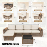 Homall 5-Seat Patio Furniture Set Outdoor Wicker Sectional Sofa with Cushions Modular with Wide Wood Armrests & Built-In Cup Holders, Beige