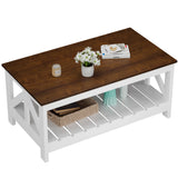 Homall 39" 2-Tier Farmhouse Coffee Table Wood Center Table with Storage Shelf for Living Room