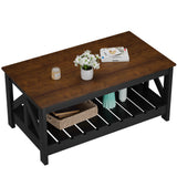 Homall 39" 2-Tier Farmhouse Coffee Table Wood Center Table with Storage Shelf for Living Room
