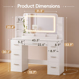 Homall Makeup Vanity Set with Mirror, Vanity Desk with LED Mirror & Charging Station, Vanity Table with Storage Drawers & Shelves for Bedroom Dressing Room