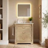 Homall 30" Bathroom Vanity with Countertop Ceramic Sink, 3 Drawers & Side Toilet Paper Holder