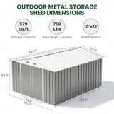 Homall, Metal Storage Shed 10x12FT Outdoor Tool Shed Gray for Yard, Garage, Workshop & Storagec