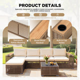 Homall 5-Seat Patio Furniture Set Outdoor Wicker Sectional Sofa with Cushions Modular with Wide Wood Armrests & Built-In Cup Holders, Beige