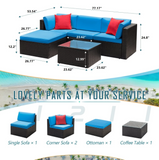 LACOO 5 Pieces Patio Sectional Set PE Rattan Outdoor All-Weather Wicker Conversation Set with Table