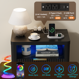 Homall Nightstand with Charging Station & LED Lights, 23'' Wide Heavy-Duty Modern End Table with 2 Drawers & Thickened Top, Bedside Table for Bedroom, Living Room