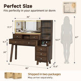Homall 48'' Makeup Vanity Set with Large Mirror & LED Lights, Retro Vanity Desk with 7 Drawers & 3 Shelves, Vanity Table with Charging Station for Bedroom