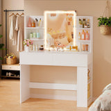 Homall Vanity Desk with Mirror, 3 Modes LED Lights and USB Power Outlet, Makeup Vanity Table with 6 Storage Shelves and 7 Drawers for Dressing Room Bedroom
