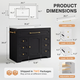 Homall 36'' Bathroom Vanity with Ceramic Sink, Freestanding Bathroom Cabinet with 5 Drawers & 1 Door, Modern Bathroom Vanity