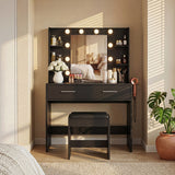 Homall Makeup Vanity Set with Mirro & 3 Modes Lights, Vanity Desk with Stool & Storage Drawers Shelves, Vanity Table with Power Outlet for Bedroom Dressing Room