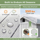 HOMALL 4x8ft White Resin Storage Shed, Lockable Heavy-Duty Garden Tool Shed with All-Weather Design for Yard & Patio