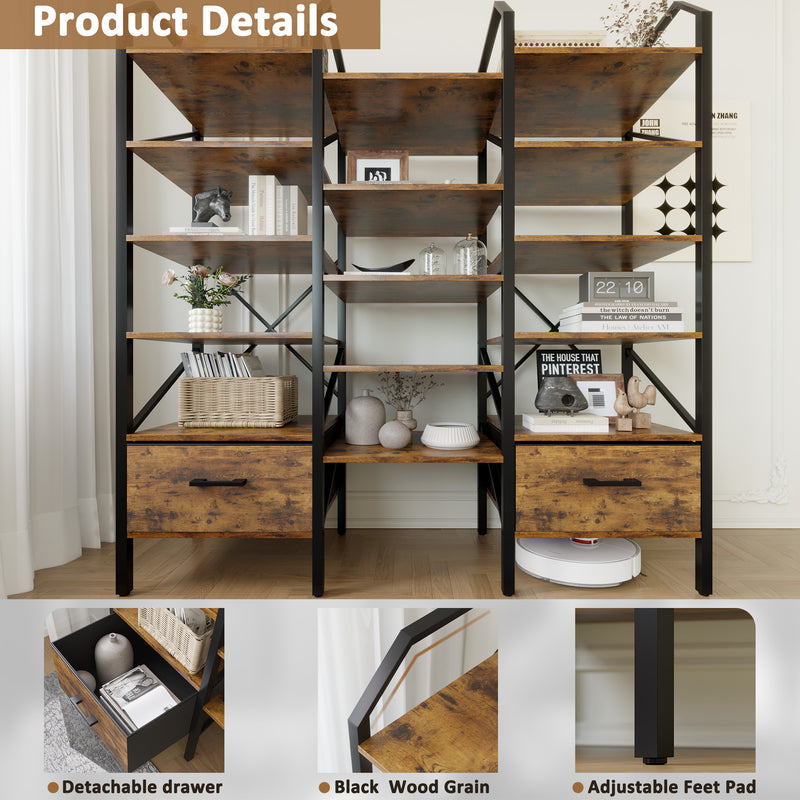 Homall Open Display Shelf with Storage Cabinet Triple Wide Tiers Industrial Bookcases and Bookshelves with Wood and Metal Frame