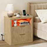Homall Nightstand with Charging Station & LED Lights, 23'' Wide Heavy-Duty Modern End Table with 2 Drawers & Thickened Top, Bedside Table for Bedroom, Living Room