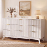 Homall 6 Drawer Double Dresser for Bedroom, Modern Fluted Wide Dresser Chest of Drawers with Marble-Pattern Top, Wood Storage Dresser for Living Room, Entryway,