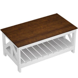 Homall 39" 2-Tier Farmhouse Coffee Table Wood Center Table with Storage Shelf for Living Room
