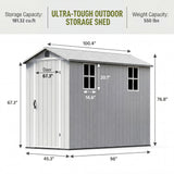 HOMALL 4x8ft White Resin Storage Shed, Lockable Heavy-Duty Garden Tool Shed with All-Weather Design for Yard & Patio