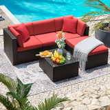 LACOO 5 Pieces Patio Sectional Set PE Rattan Outdoor All-Weather Wicker Conversation Set with Table