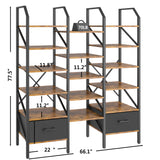 Homall Open Display Shelf with Storage Cabinet Triple Wide Tiers Industrial Bookcases and Bookshelves with Wood and Metal Frame