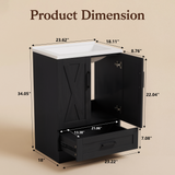 Homall 24'' Bathroom Vanity with Sink, Freestanding Bathroom Cabinet with 2 Door & 1 Drawer, Farmhouse Bathroom Vanity with Basin