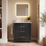 Homall 30" Bathroom Vanity with Countertop Ceramic Sink, 3 Drawers & Side Toilet Paper Holder