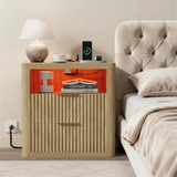 Homall Nightstand with Charging Station & LED Lights, 23'' Wide Heavy-Duty Modern End Table with 2 Drawers & Thickened Top, Bedside Table for Bedroom, Living Room
