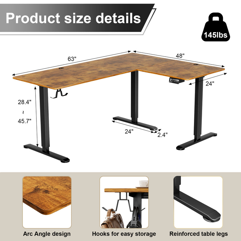 Homall 63in Wide L-shaped Electric Sit-Stand Desk Lifting Range 28~46in Height Gear Memory Ergonomics Standing Desk Height Adjustable Computer Desk