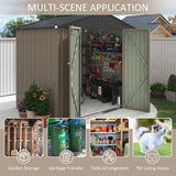 LACOO 6' x 8'Patio Steel Lockable Storage Shed for Backyard, Mental Outdoor Tool Storage Shed for Garden with Groove Roof, Brown