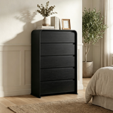 Homall 5 Drawer Tall Dresser for Bedroom, Narrow Dresser Chest of Drawers with Rounded Corners & Handleless Design, Modern Wood Storage Dresser Organizer for Small Space, Living Room